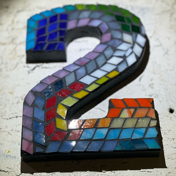 Stained Glass Mosaic House Number 2 Handcrafted - Picture 5 of 8